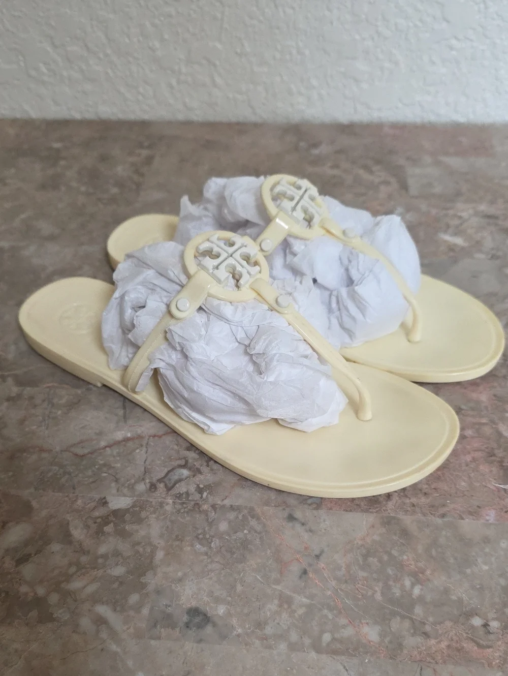 Tory Burch Mini Miller Jelly Sandal Sz 8 Yellow Cream White